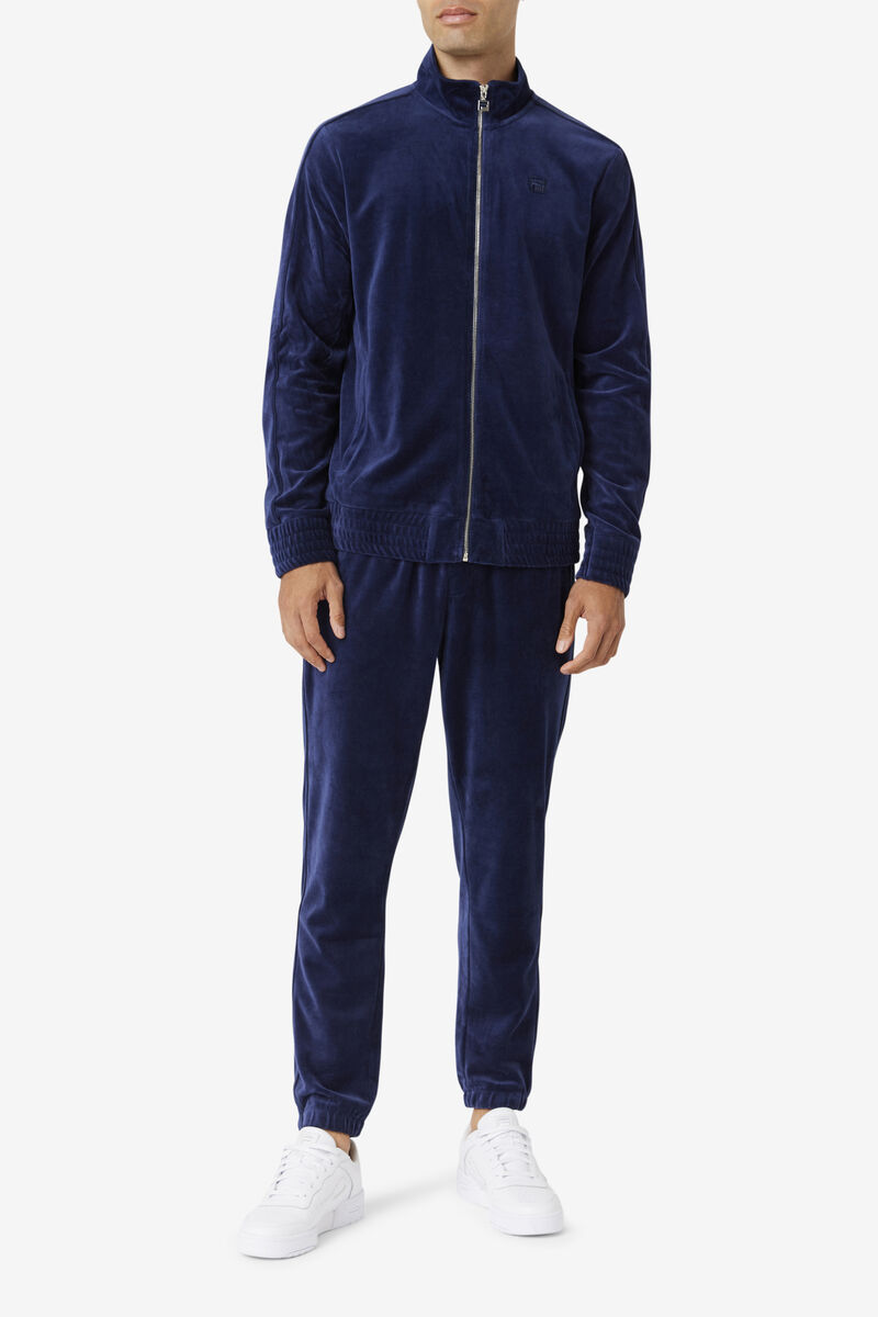 Navy Men's Fila Deverall Velour Jacket Tracksuits | CQs1CRWhzx7