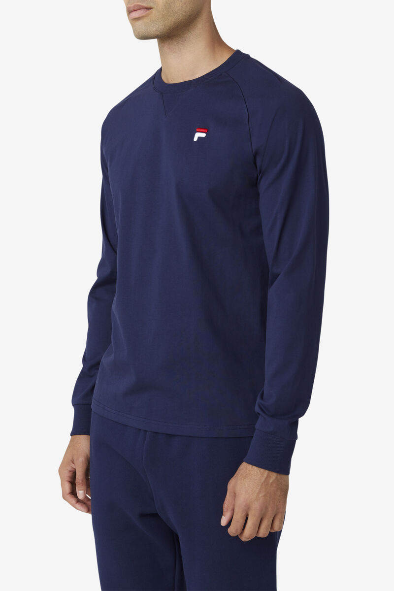 Navy Men's Fila Flynn Long Sleeve Shirt | acFK4rrBXU6