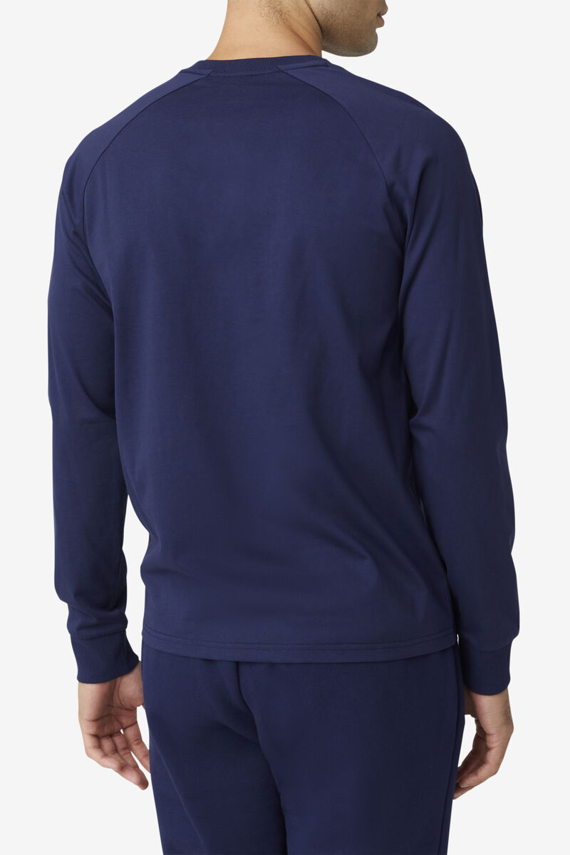 Navy Men's Fila Flynn Long Sleeve Shirt | acFK4rrBXU6