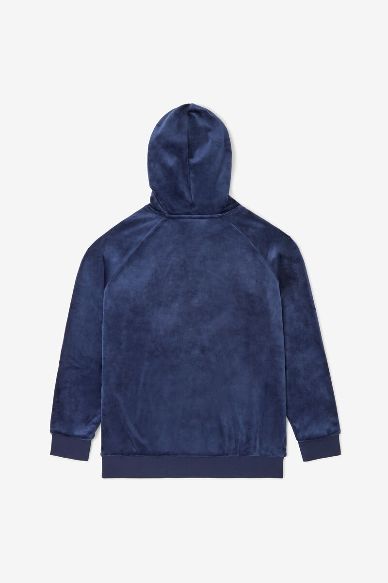 Navy Men's Fila Laurent Velour Hoodie Hoodies | V14mMSHnAKf