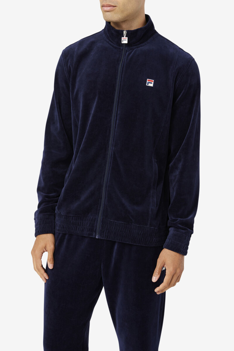 Navy Men's Fila O-fit Velour Jacket Jackets | CyipRUyT4VU