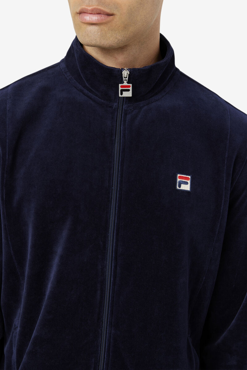 Navy Men's Fila O-fit Velour Jacket Jackets | CyipRUyT4VU