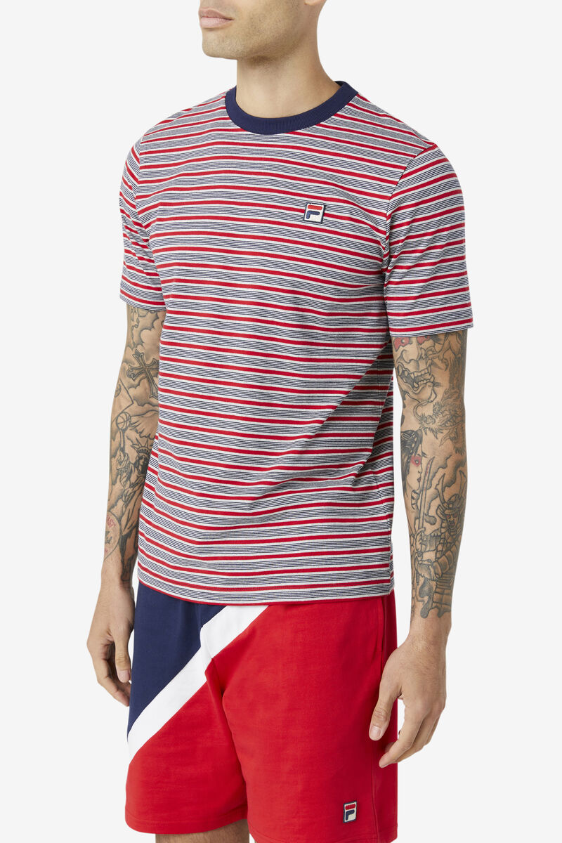 Navy Men's Fila Tux Striped T Shirts | V9sEacoMOmY