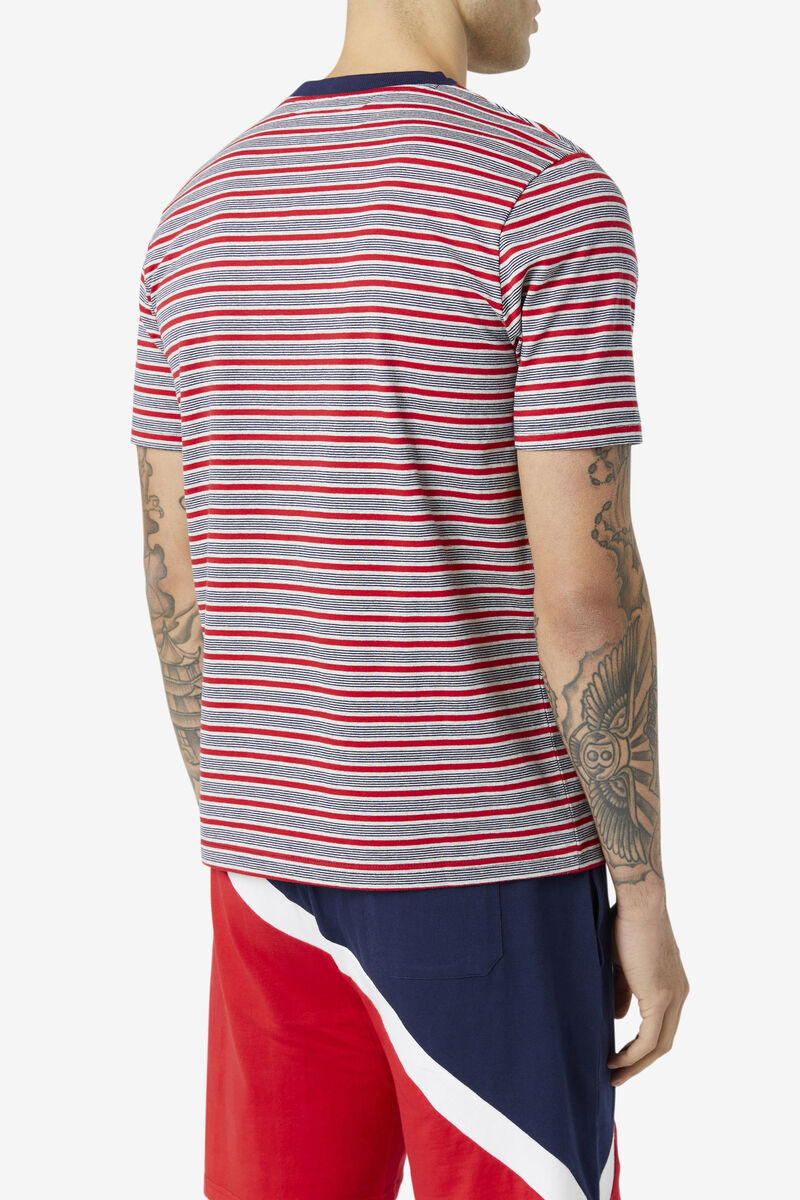 Navy Men's Fila Tux Striped T Shirts | V9sEacoMOmY