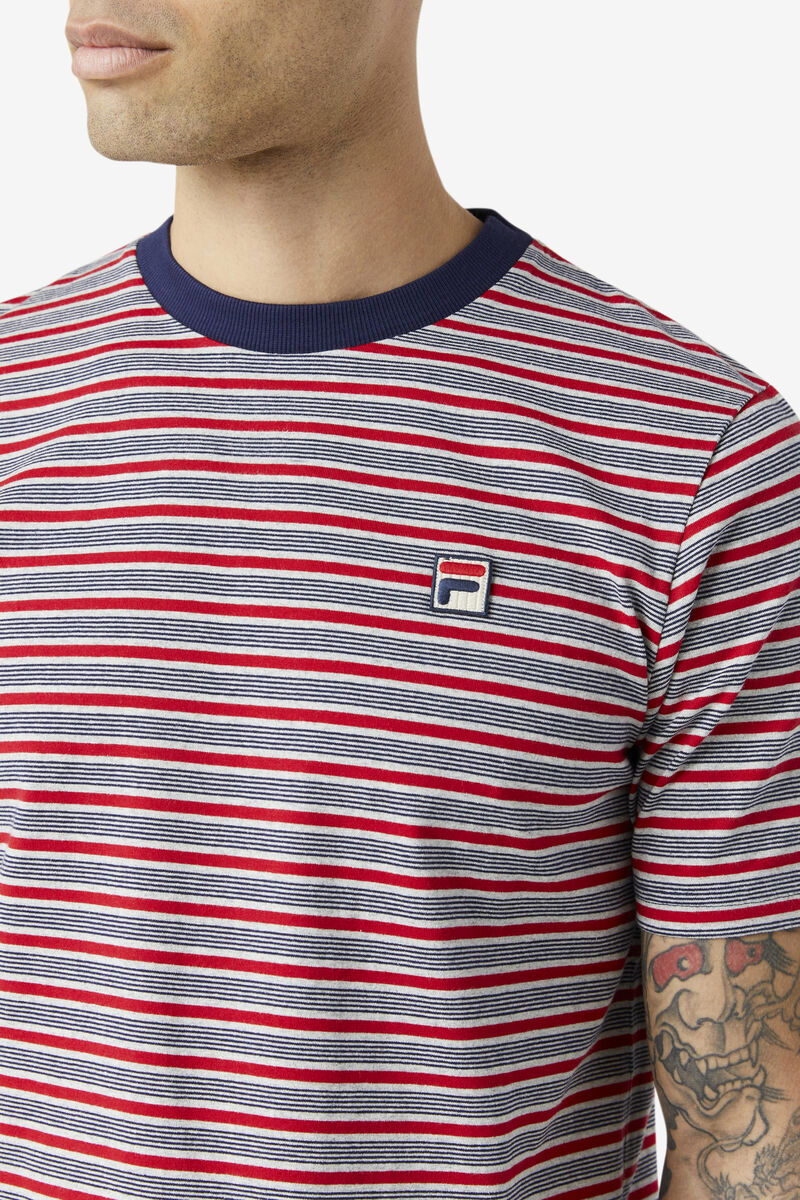 Navy Men's Fila Tux Striped T Shirts | V9sEacoMOmY