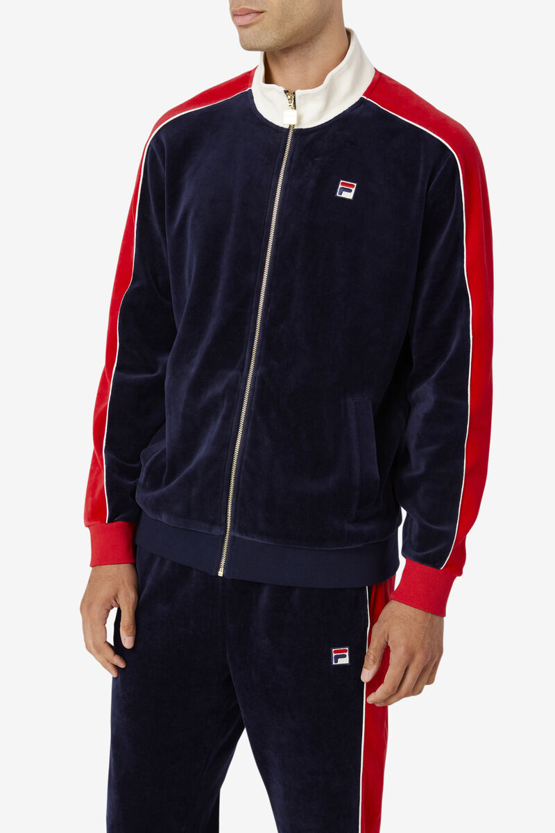 Navy / Red Men's Fila Cima Velour Jacket Tracksuits | jPIL3wDD1gZ