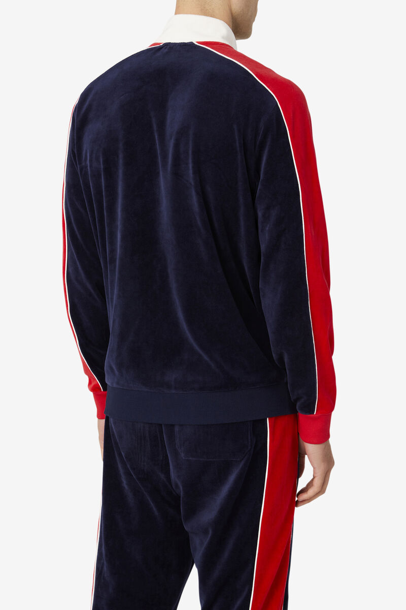 Navy / Red Men's Fila Cima Velour Jacket Tracksuits | jPIL3wDD1gZ