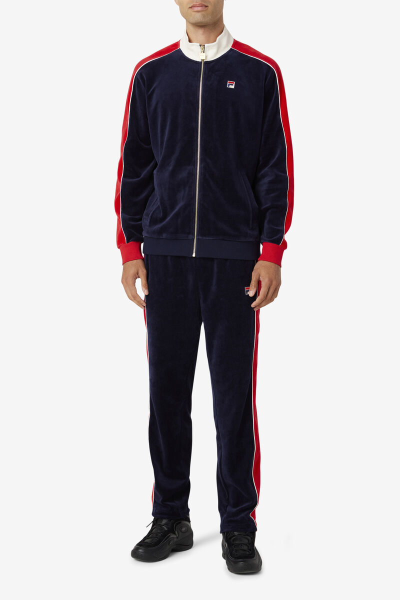 Navy / Red Men's Fila Cima Velour Jacket Tracksuits | jPIL3wDD1gZ