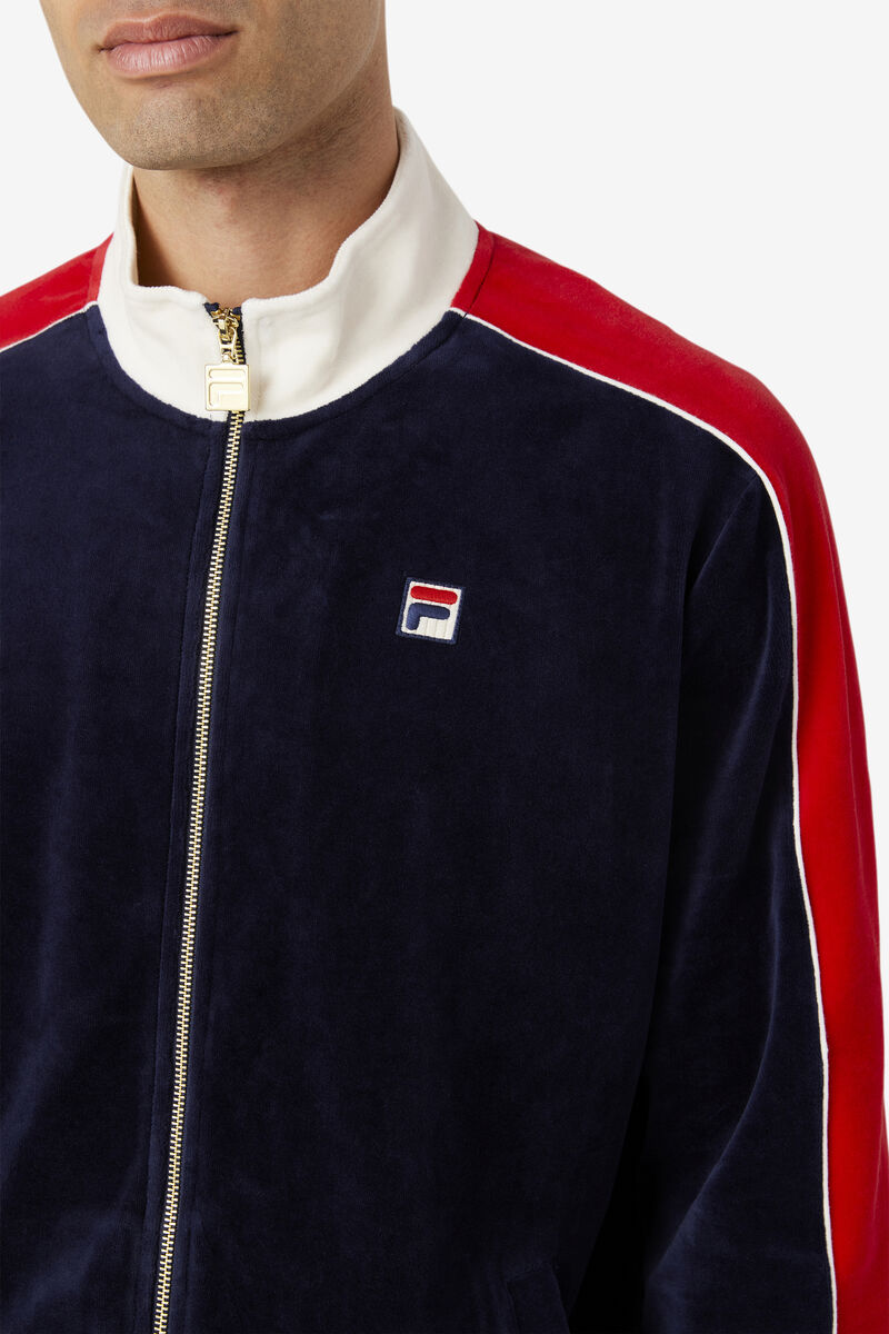 Navy / Red Men's Fila Cima Velour Jacket Tracksuits | jPIL3wDD1gZ