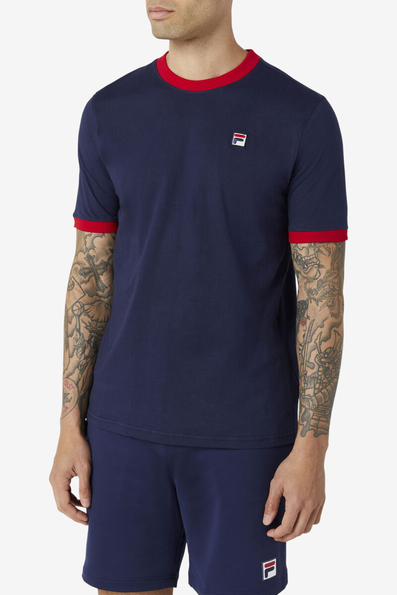 Navy / Red Men's Fila Marconi Ringer T Shirts | cnY5hqXYmjW