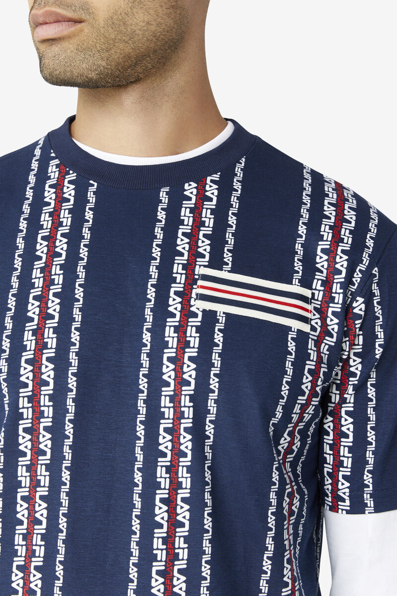 Navy / Red Men's Fila Steffan T Shirts | CRQxgQrrfaj