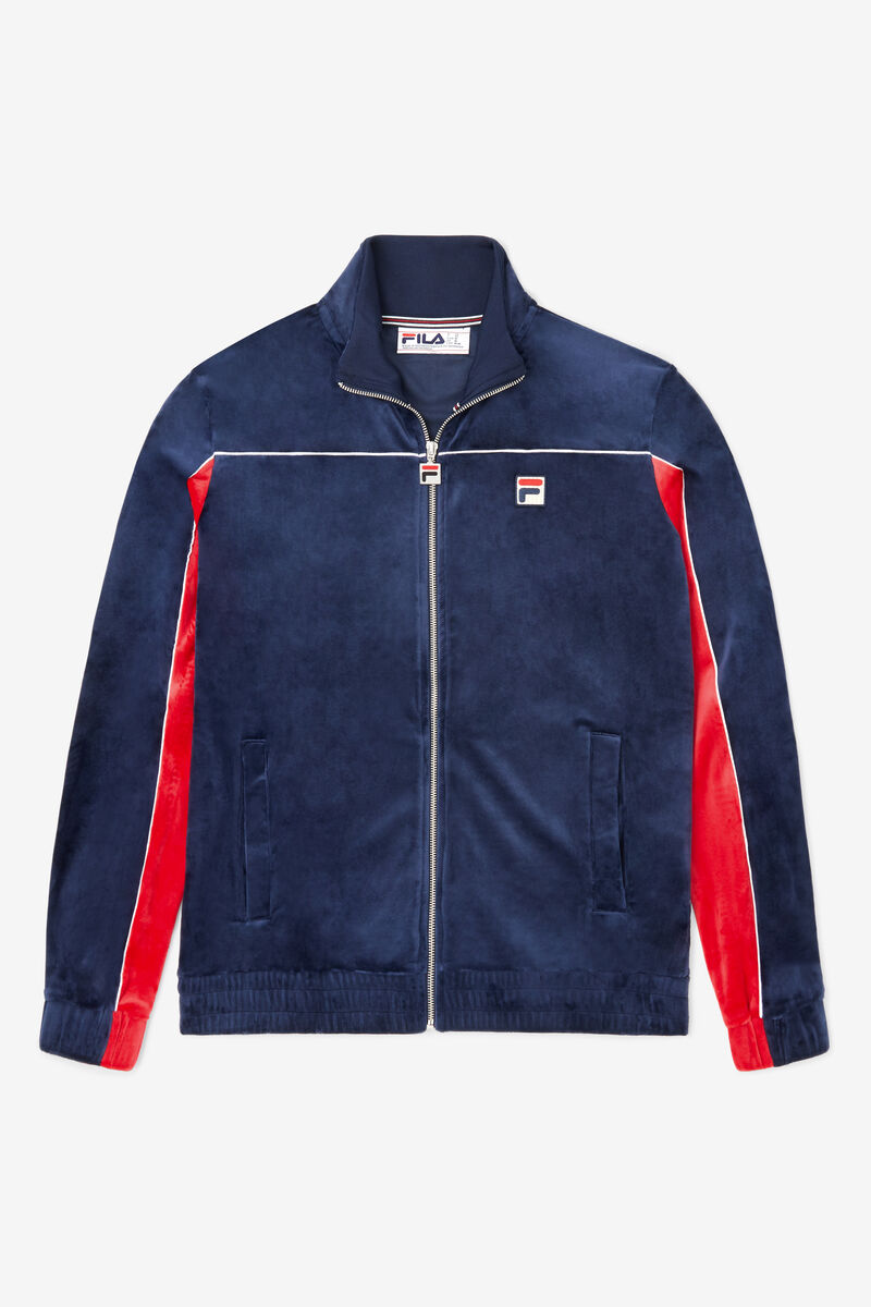 Navy / Red / White Men\'s Fila Cisco Velour Jacket Tracksuits | mWR9xOERXmh