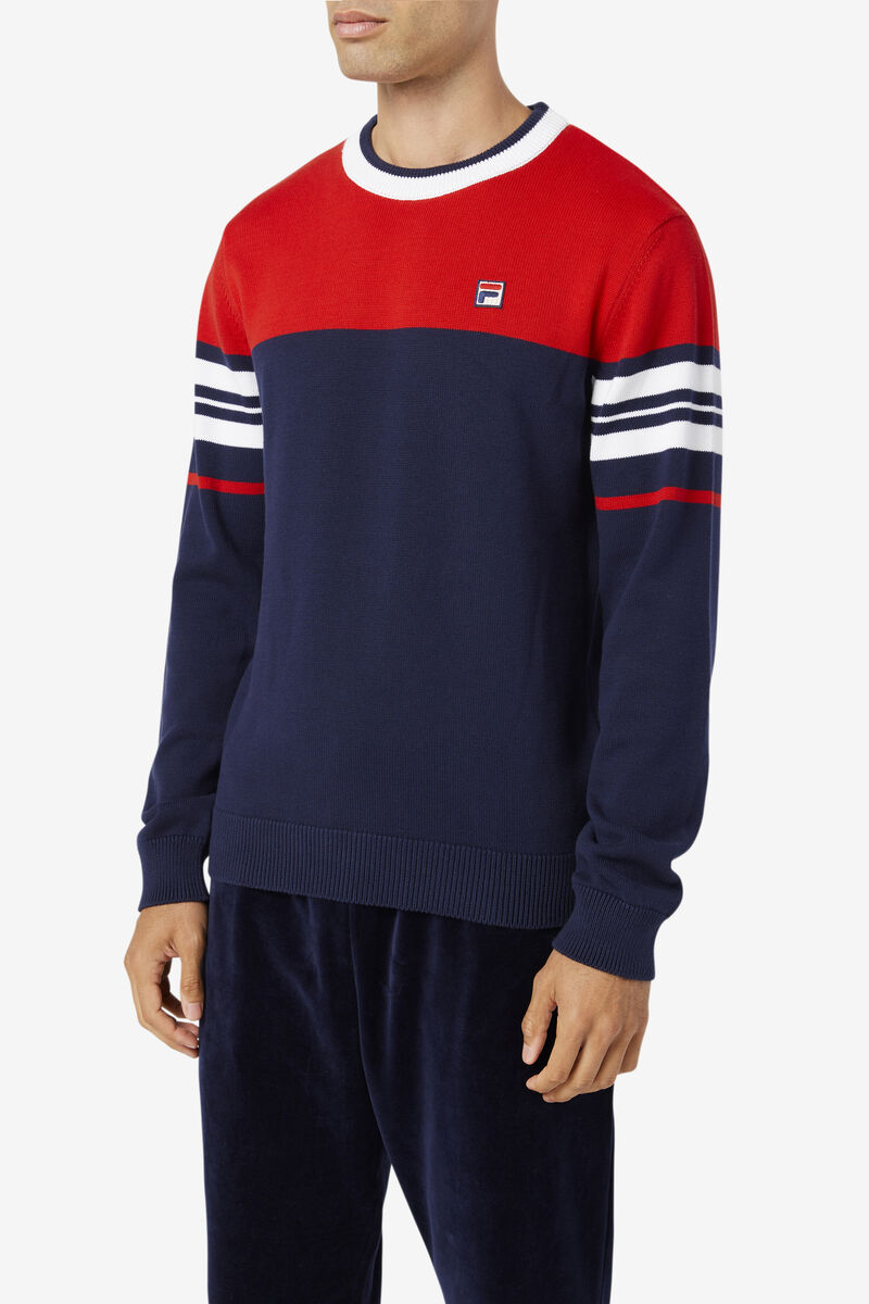 Navy / Red / White Men's Fila Everly Sweater Sweatshirts | Dul4hEAmzB5