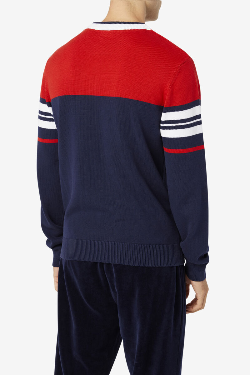 Navy / Red / White Men's Fila Everly Sweater Sweatshirts | Dul4hEAmzB5