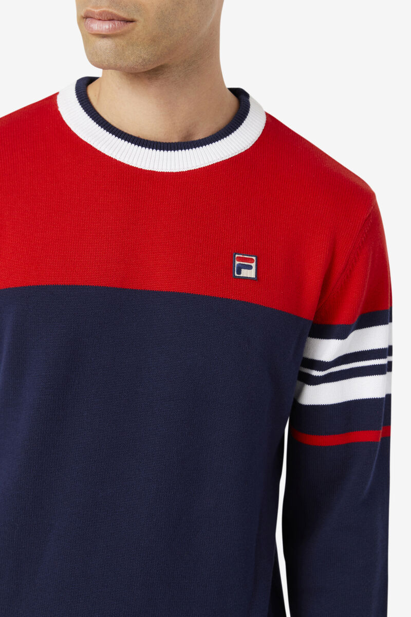 Navy / Red / White Men's Fila Everly Sweater Sweatshirts | Dul4hEAmzB5