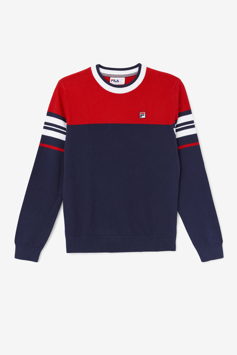 Navy / Red / White Men\'s Fila Everly Sweater Sweatshirts | Dul4hEAmzB5