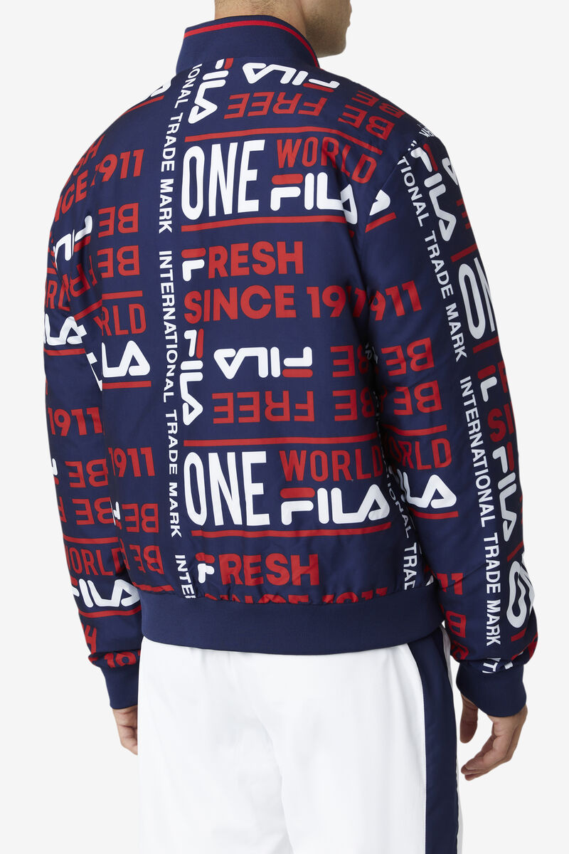 Navy / Red / White Men's Fila Gionata Jacket Jackets | b92Lrkj9dQR