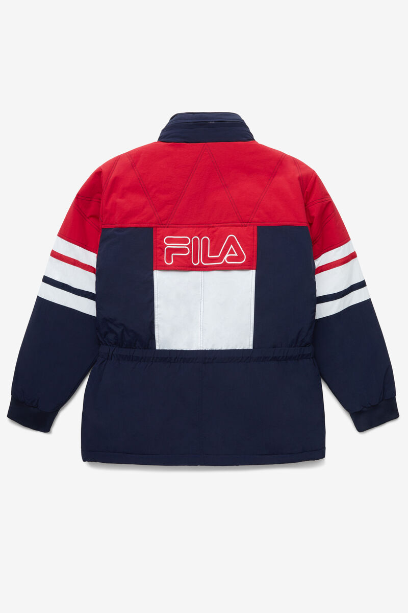 Navy / Red / White Men's Fila Golia Parka Jacket Jackets | OCo1dbXxQ5N