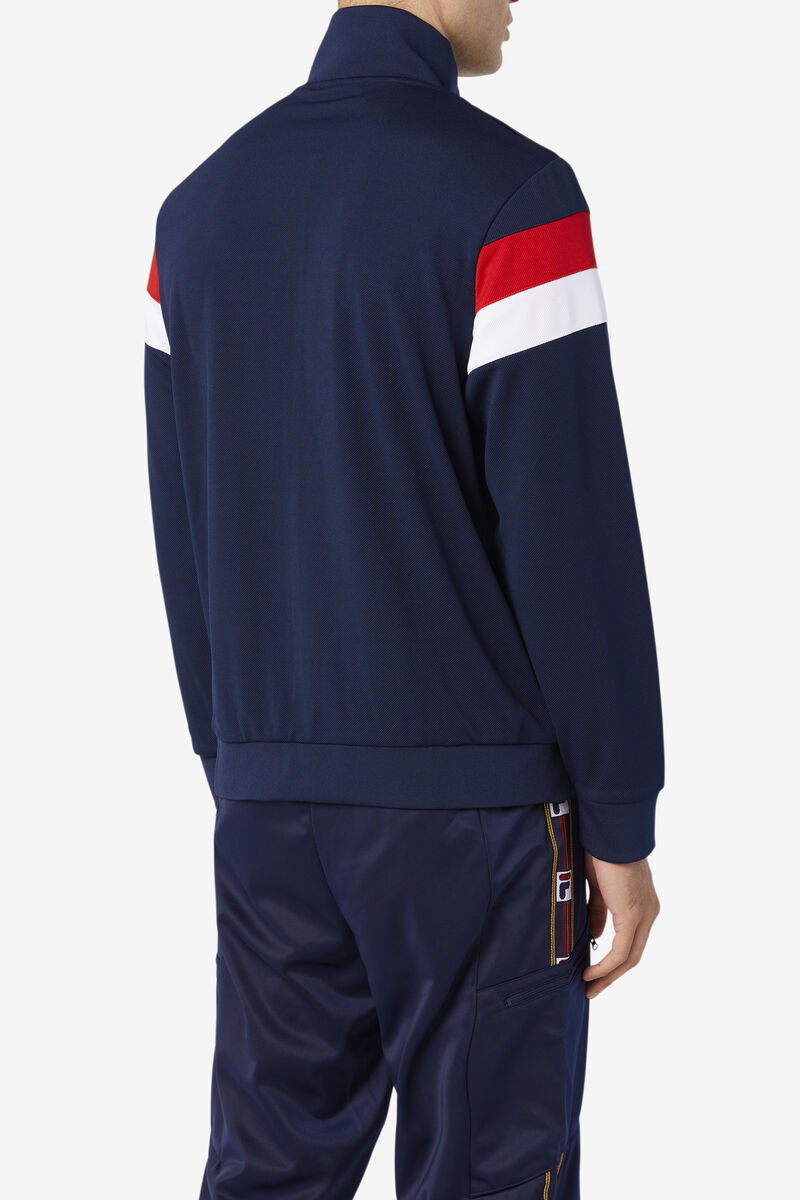 Navy / Red / White Men's Fila Malcolm Track Jacket Jackets | 4HRBGJ91iUo