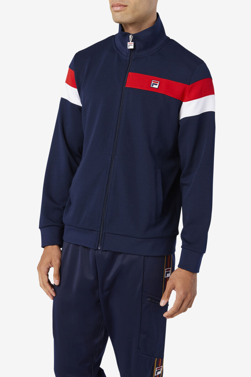 Navy / Red / White Men's Fila Malcolm Track Jacket Jackets | 4HRBGJ91iUo