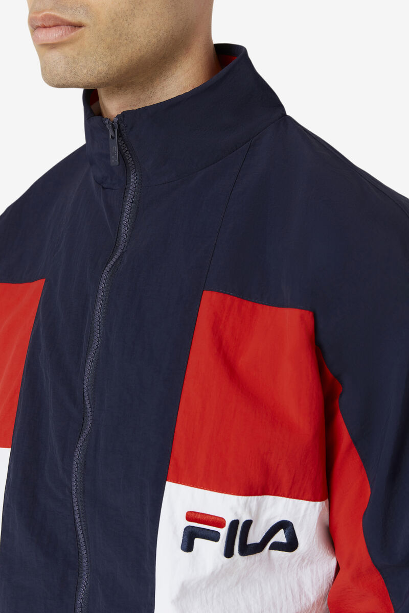 Navy / Red / White Men's Fila Obasi Wind Jacket Jackets | y5Z93GbVkt3