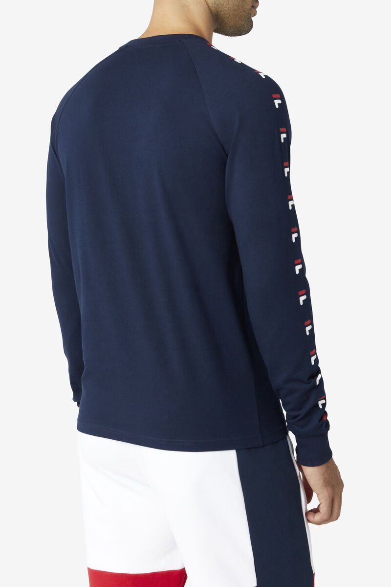 Navy / Red / White Men's Fila Zubby Long Sleeve Shirt | YgkGDCP81An