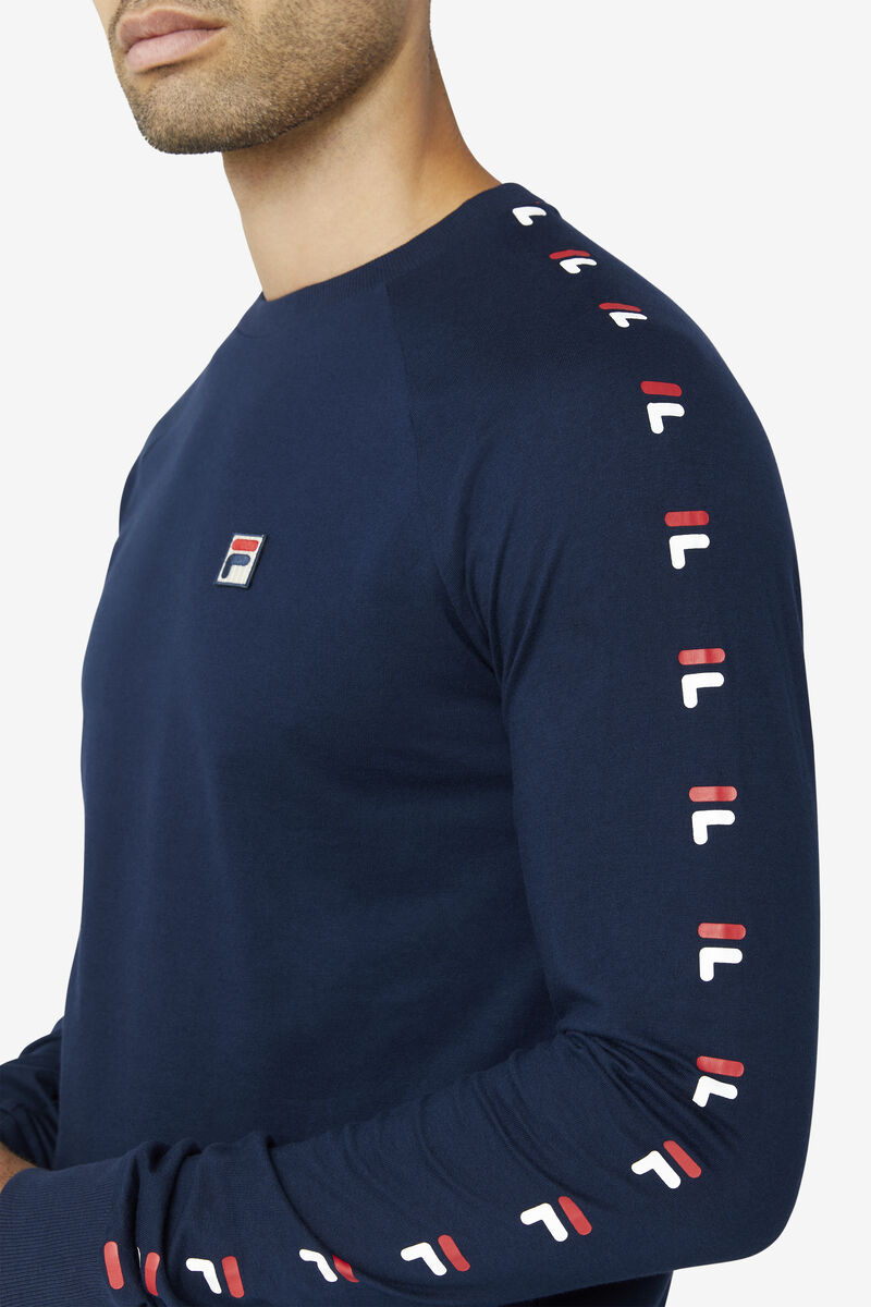 Navy / Red / White Men's Fila Zubby Long Sleeve Shirt | YgkGDCP81An