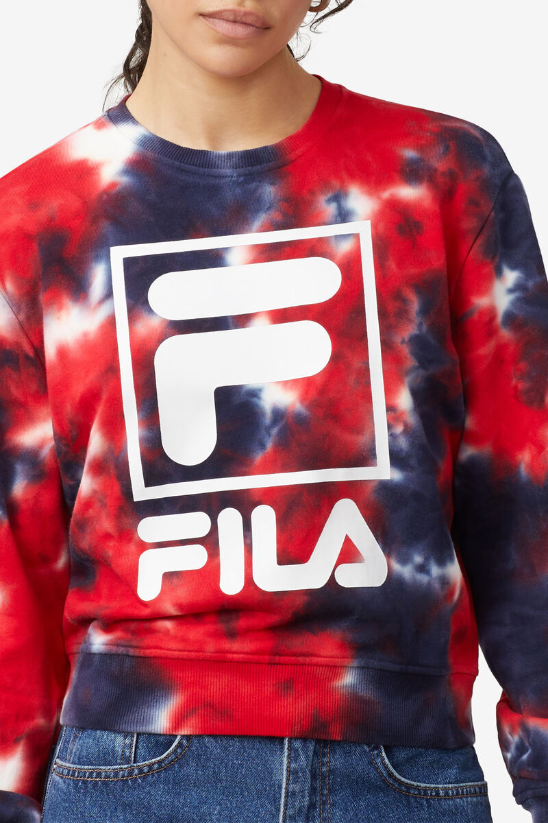 Navy / Red Women's Fila Ashley Tie Dye Sweatshirt Sweatshirts | GH5vUtJJuqi