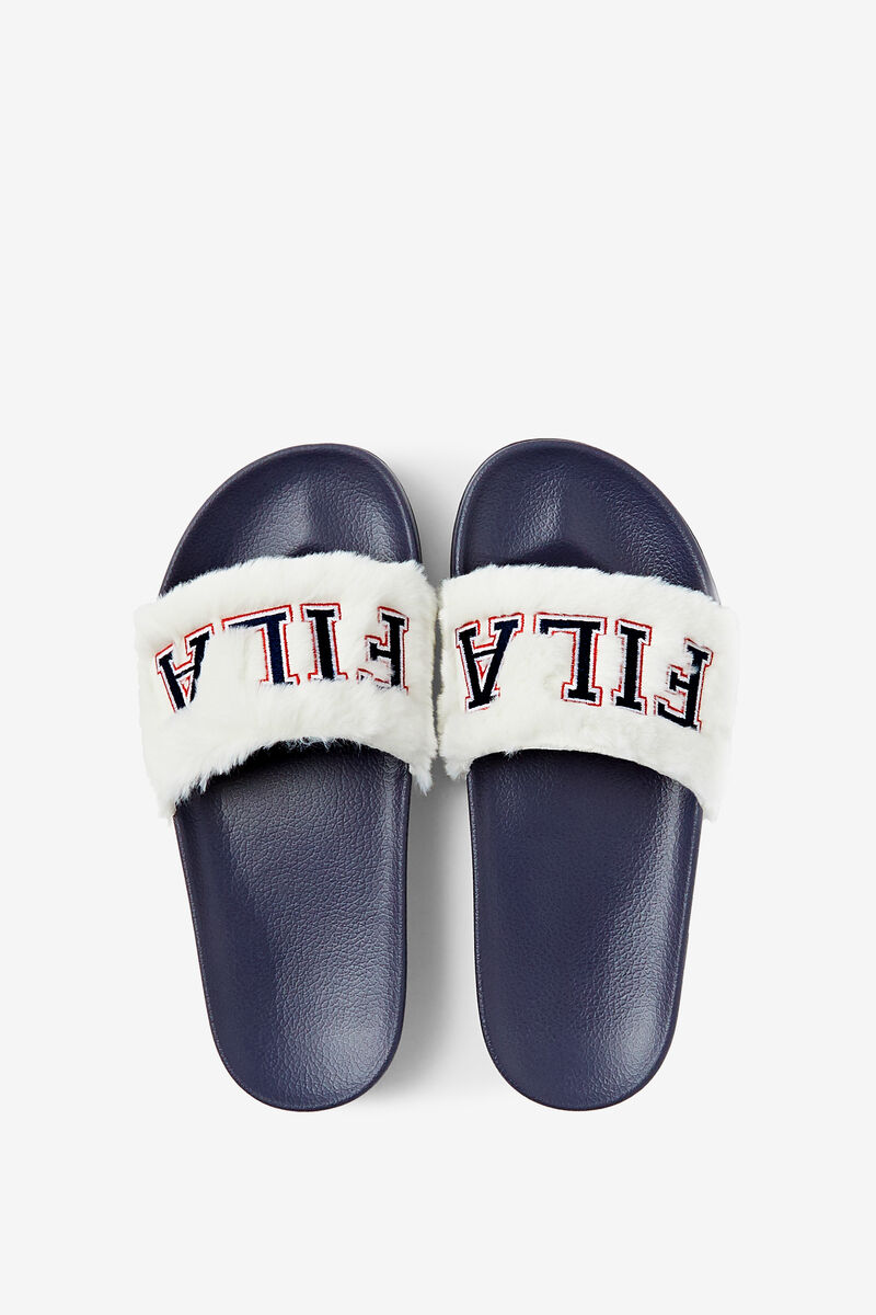 Navy / Red Women's Fila Furry Drifter Collegiate Sandals | tSi13MceZID