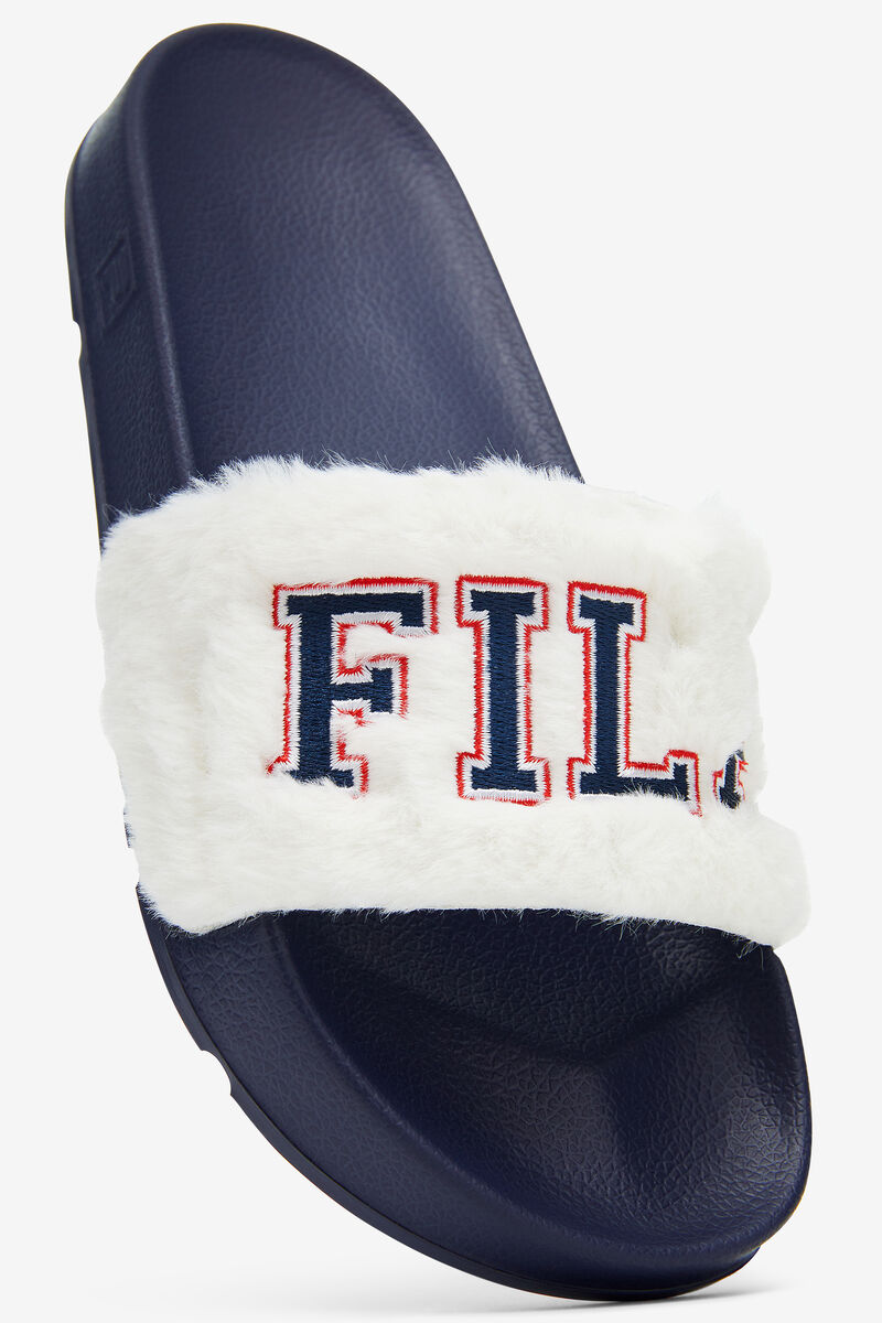 Navy / Red Women's Fila Furry Drifter Collegiate Sandals | tSi13MceZID