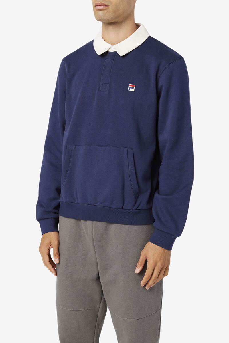 Navy / White Men's Fila Edison Fleece Rugby Sweatshirts | YYFJLGU4C4n