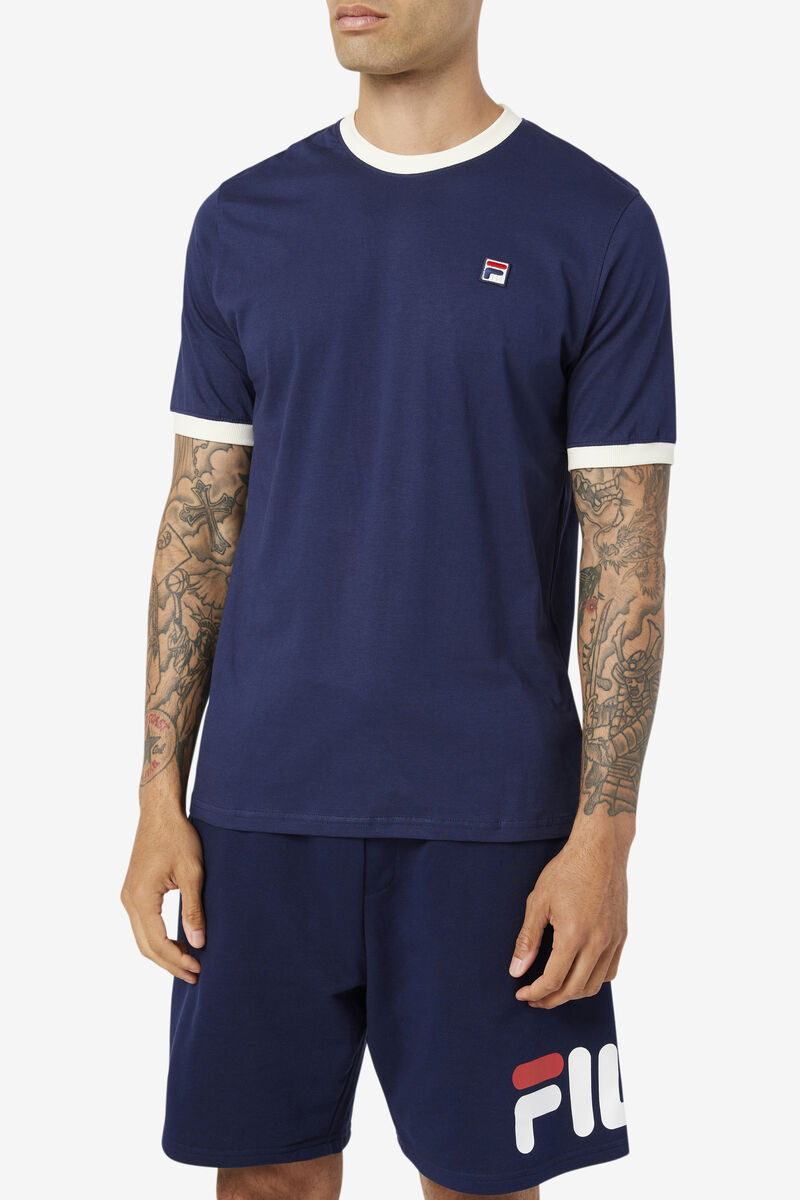 Navy / White Men's Fila Marconi Ringer T Shirts | YqeZHbvhNzw