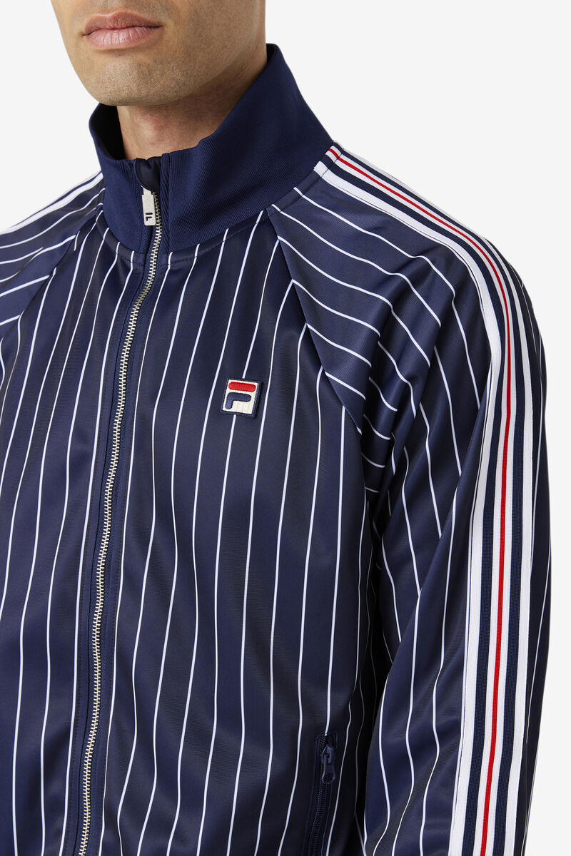 Navy / White Men's Fila Mitch Track Jacket Outerwear | HkIeBd5Sq82