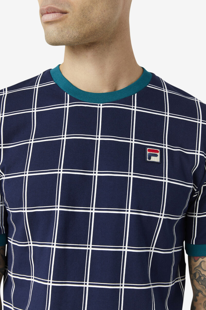 Navy / White Men's Fila Slate Ringer T Shirts | 7Ej9mSFPmhl