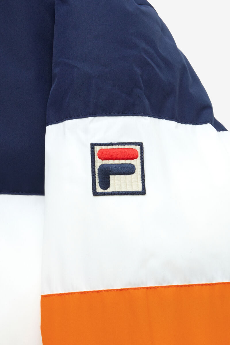 Navy / White / Orange / Red Men's Fila Giovanni Puffa Jacket Jackets | 1by7QIlgnxl