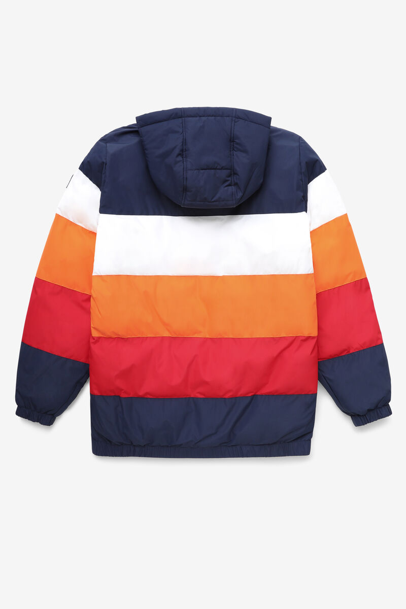 Navy / White / Orange / Red Men's Fila Giovanni Puffa Jacket Jackets | 1by7QIlgnxl