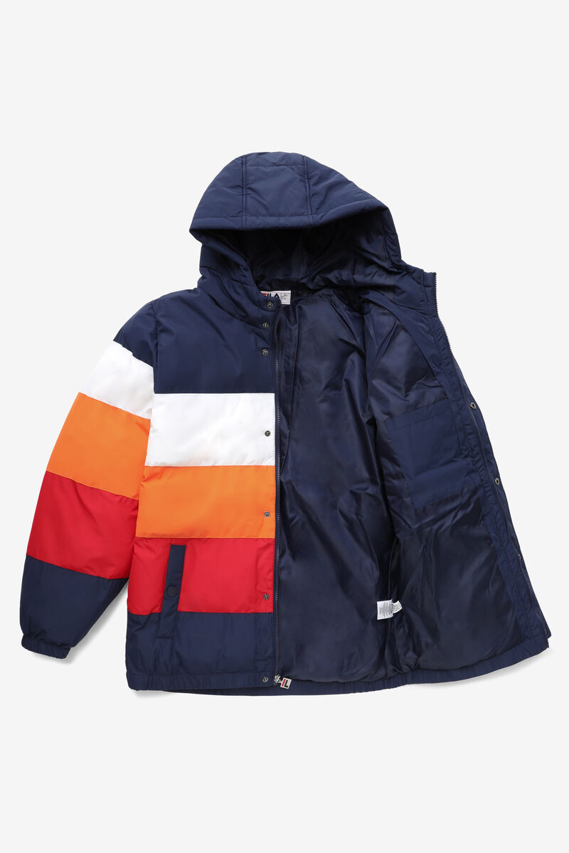 Navy / White / Orange / Red Men's Fila Giovanni Puffa Jacket Jackets | 1by7QIlgnxl