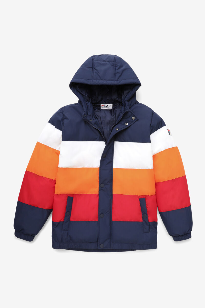 Navy / White / Orange / Red Men\'s Fila Giovanni Puffa Jacket Jackets | 1by7QIlgnxl