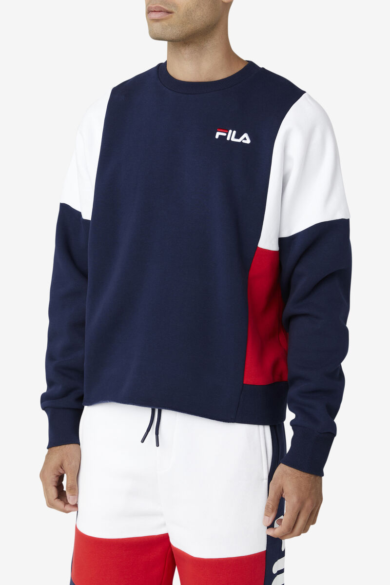 Navy / White / Red Men's Fila Alwyn Crew Sweatshirts | 7EXiQUuZWhL