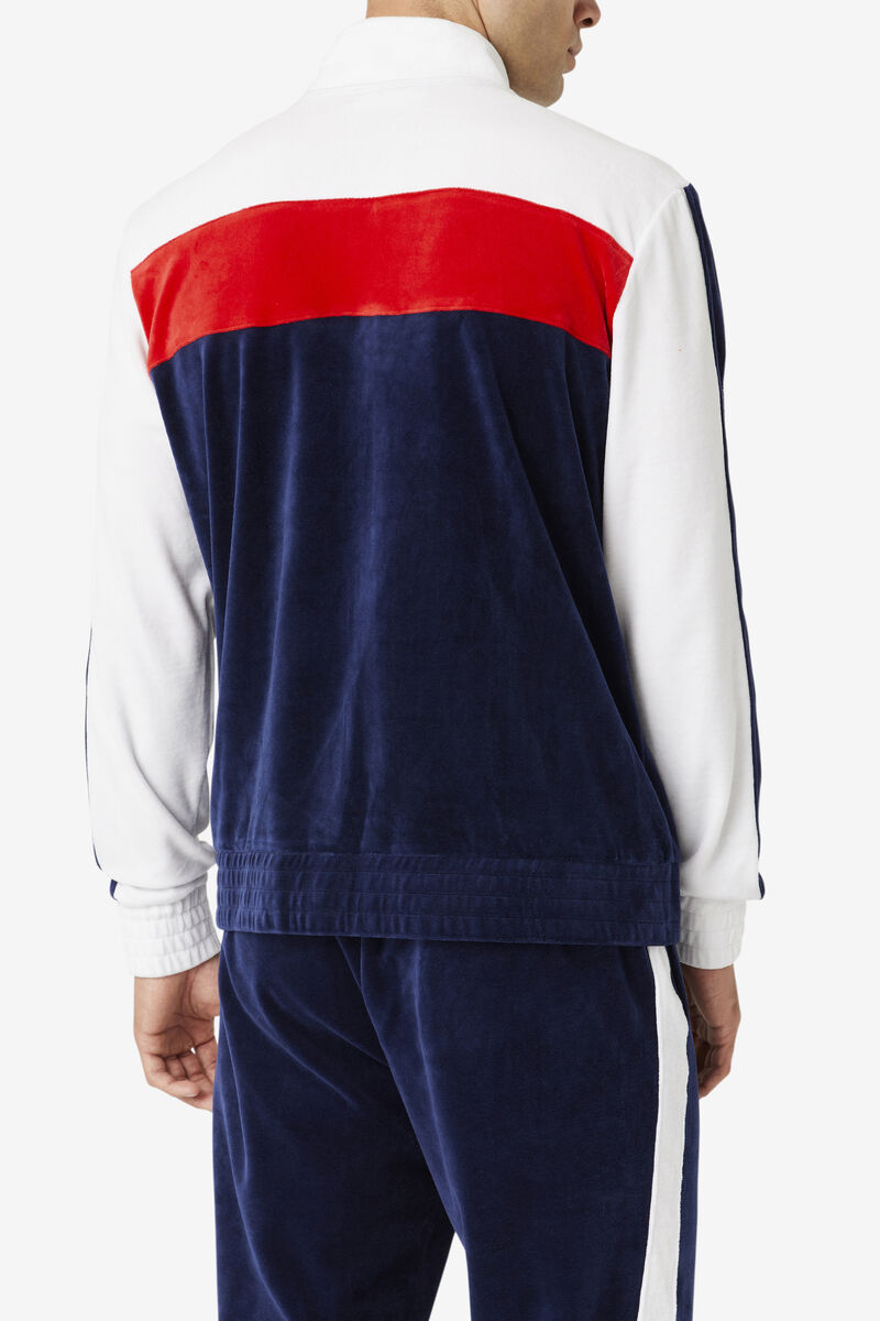 Navy / White / Red Men's Fila Brice Velour Jacket Jackets | Ng7y33CCFYd