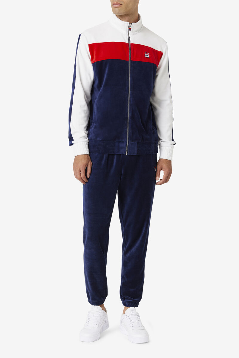 Navy / White / Red Men's Fila Brice Velour Jacket Jackets | Ng7y33CCFYd