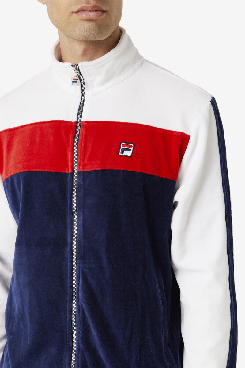 Navy / White / Red Men's Fila Brice Velour Jacket Jackets | Ng7y33CCFYd