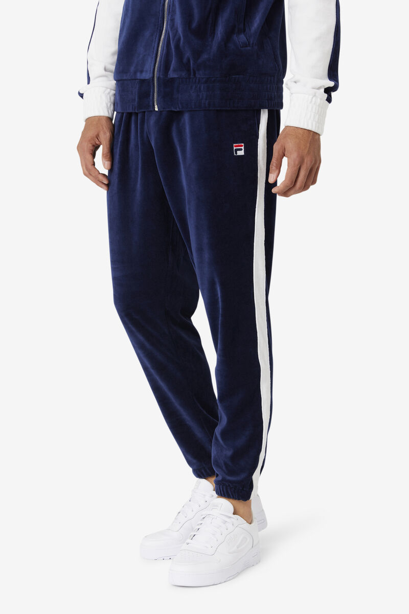 Navy / White / Red Men's Fila Brice Velour Pant Tracksuits | UPlE2iEtmPx