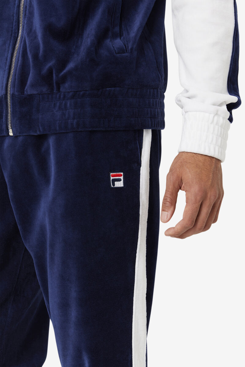 Navy / White / Red Men's Fila Brice Velour Pant Tracksuits | UPlE2iEtmPx