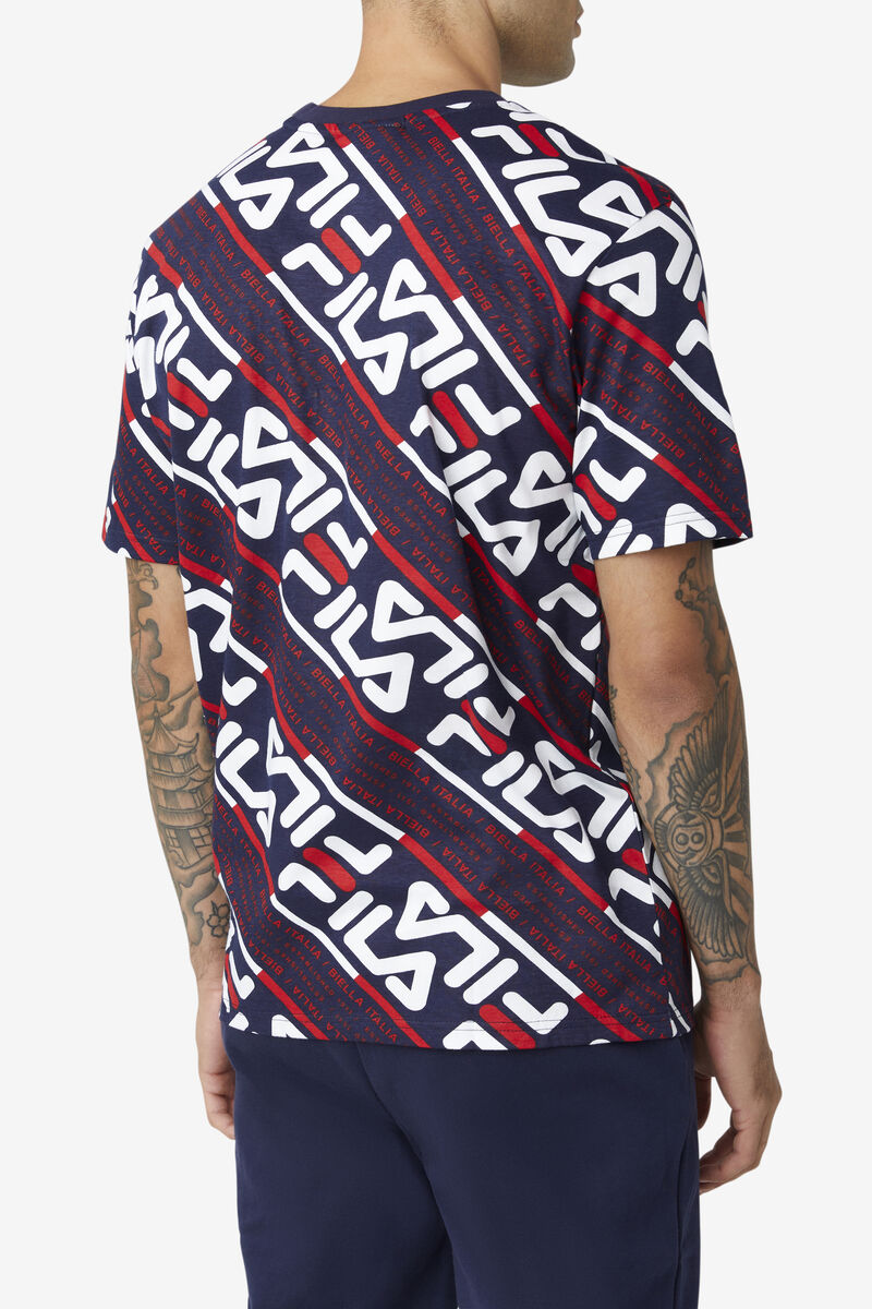 Navy / White / Red Men's Fila Calvin T Shirts | Et9bB7B5qTS