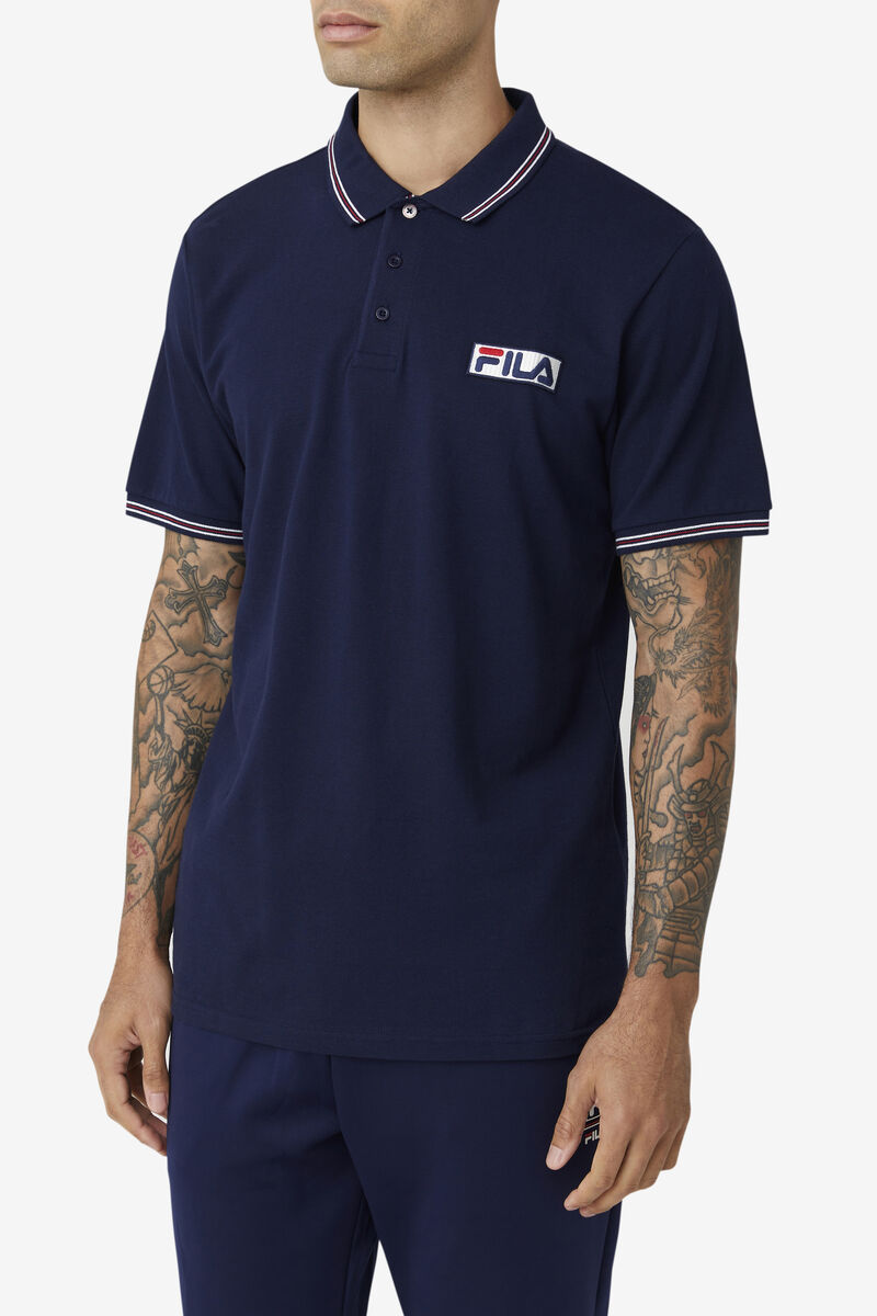 Navy / White / Red Men's Fila Connell Polo Polos | BVCxGK2tO6t