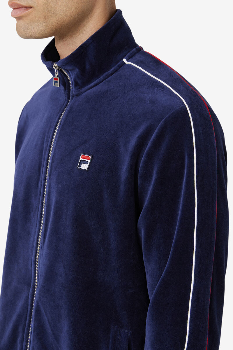 Navy / White / Red Men's Fila Deverall Velour Jacket Tracksuits | 6wRs2el1B2F