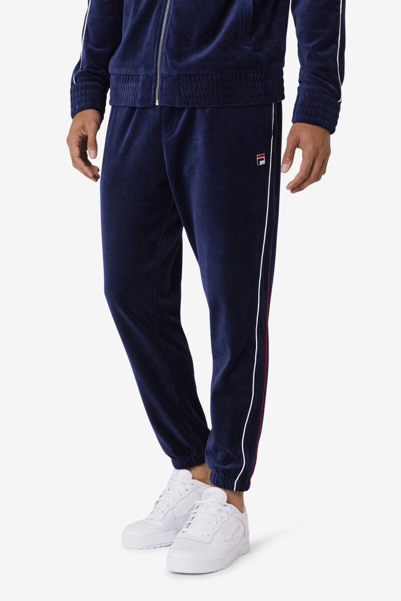 Navy / White / Red Men's Fila Deverall Velour Pant Tracksuits | rsI4E4iAJde