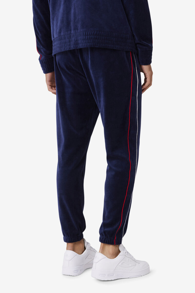 Navy / White / Red Men's Fila Deverall Velour Pant Tracksuits | rsI4E4iAJde