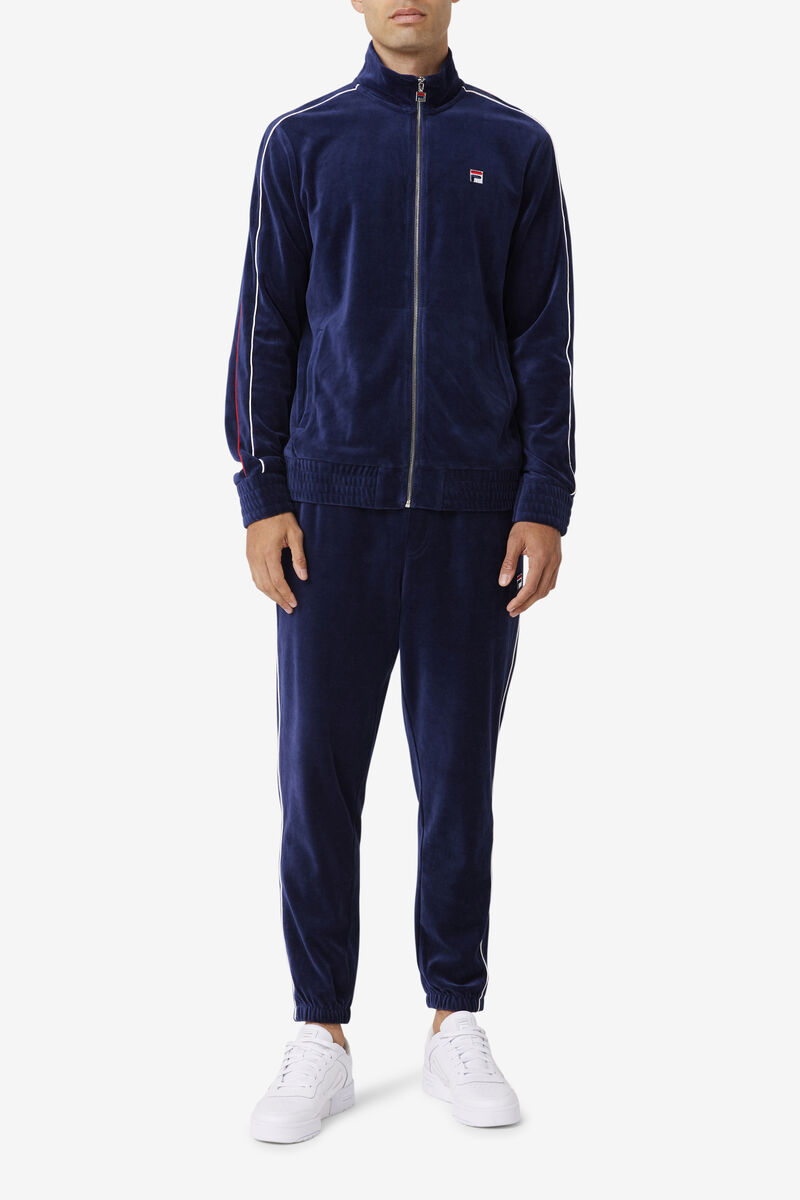 Navy / White / Red Men's Fila Deverall Velour Pant Tracksuits | rsI4E4iAJde